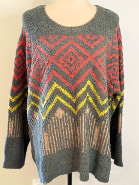 GiGio chunky plush boho geometric striped sweater SZ LG